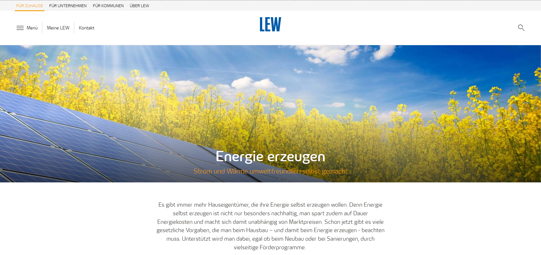 Screenshot der LEW Lechwerke-Website