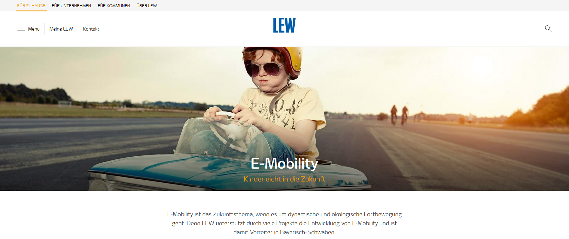 Screenshot der LEW Lechwerke-Website